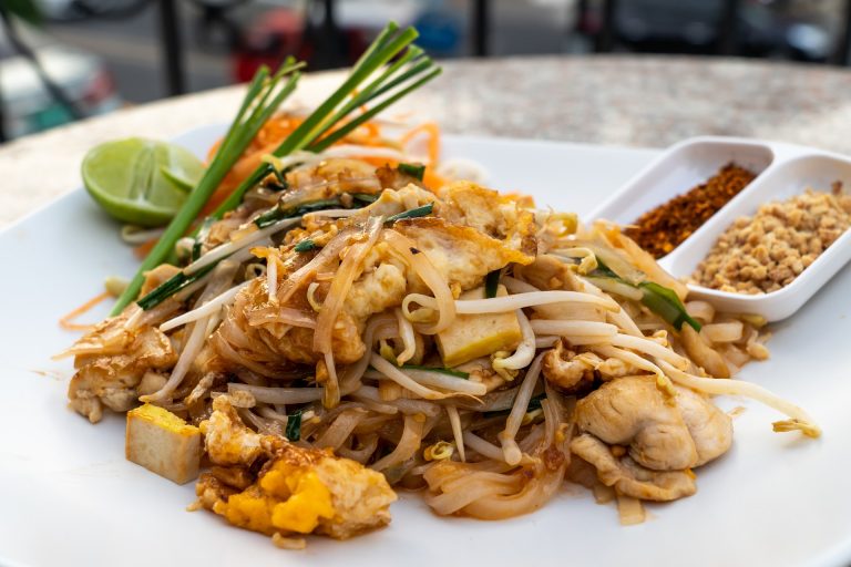 Pad Thai with Condiments of Peanuts and Red Pepper Flakes