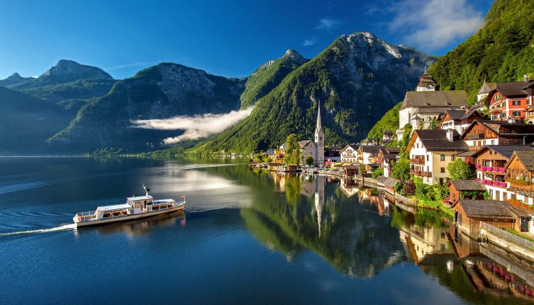 Lake Hallstatt Next to Hallstatt Village, Salzkammergut Region, Austria