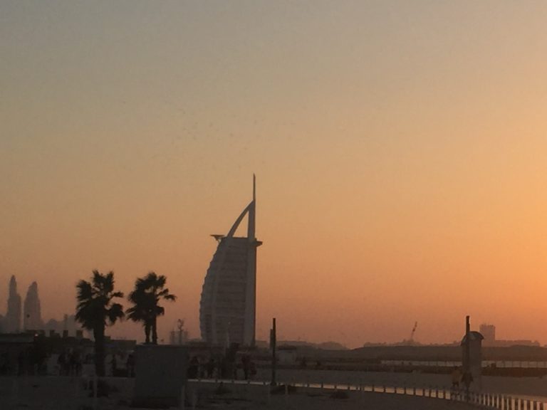 Burj Al Arab view with sunset, from Kite Beach