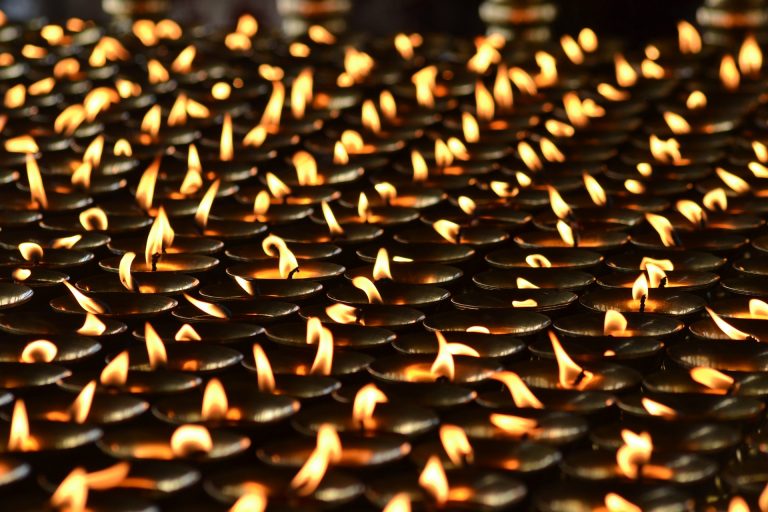 Diwali Lamps Lined up in Rows