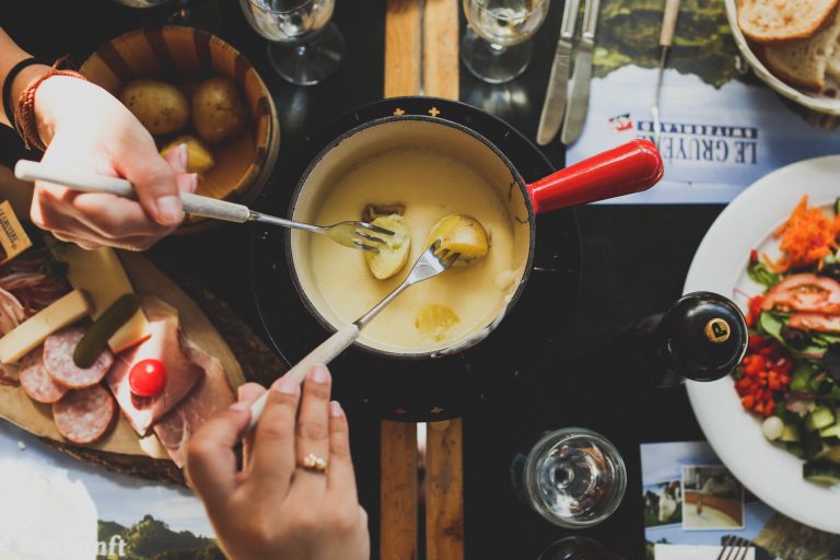 Swiss cheese Fondue, traditional and most popular foods in europe