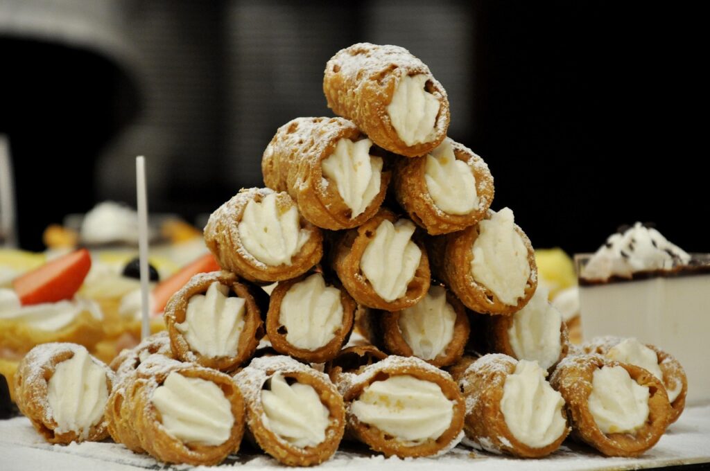 Sicilian Cannoli Pastries Filled with Ricotta Cheese